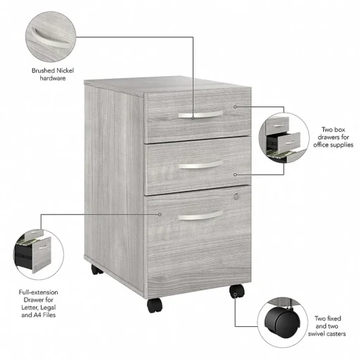 Bush Business Furniture Corner Desks<Studio A 83"W Large Corner Desk with 3 Drawer Mobile File Cabinet, (STA003PGSU)