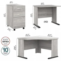 Bush Business Furniture Corner Desks<Studio A 83"W Large Corner Desk with 3 Drawer Mobile File Cabinet, (STA003PGSU)