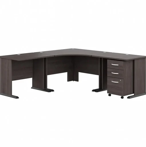 Bush Business Furniture Corner Desks<Studio A 83"W Large Corner Desk with 3 Drawer Mobile File Cabinet, (STA003SGSU)