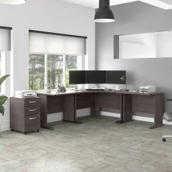 Bush Business Furniture Corner Desks<Studio A 83"W Large Corner Desk with 3 Drawer Mobile File Cabinet, (STA003SGSU)