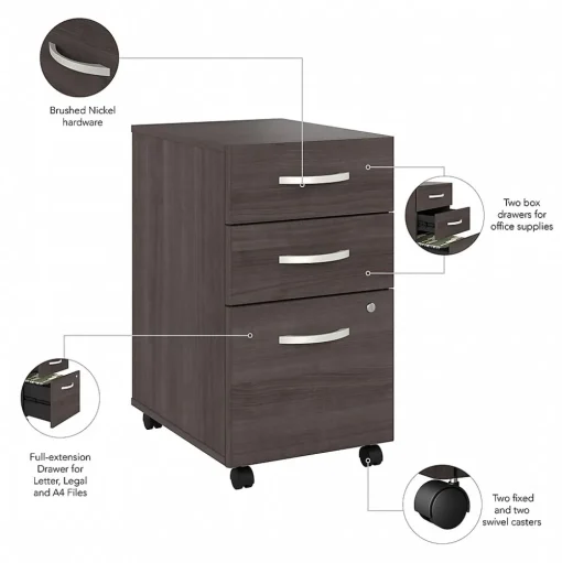 Bush Business Furniture Corner Desks<Studio A 83"W Large Corner Desk with 3 Drawer Mobile File Cabinet, (STA003SGSU)