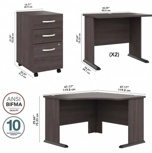Bush Business Furniture Corner Desks<Studio A 83"W Large Corner Desk with 3 Drawer Mobile File Cabinet, (STA003SGSU)