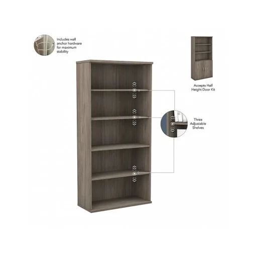 Bush Business Furniture Bookcases<Studio C 72.8"H 5-Shelf Bookcase with Doors, Laminated Wood (STC015MH)