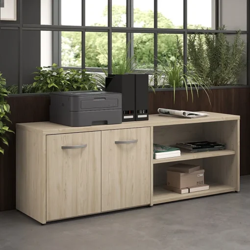 Bush Furniture Storage Cabinets<Bush Business Furniture Studio C Low Storage Cabinet with Doors and Shelves, Natural Elm (SCS160NE)
