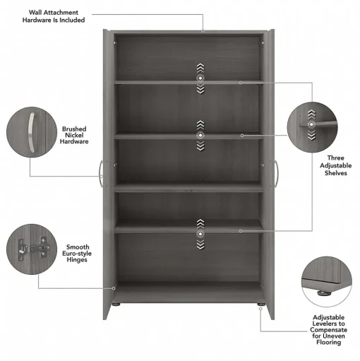 Bush Business Furniture Storage Cabinets<Universal 62" Tall Storage Cabinet with Doors and 5 Shelves, Platinum Gray (UNS136PGK)