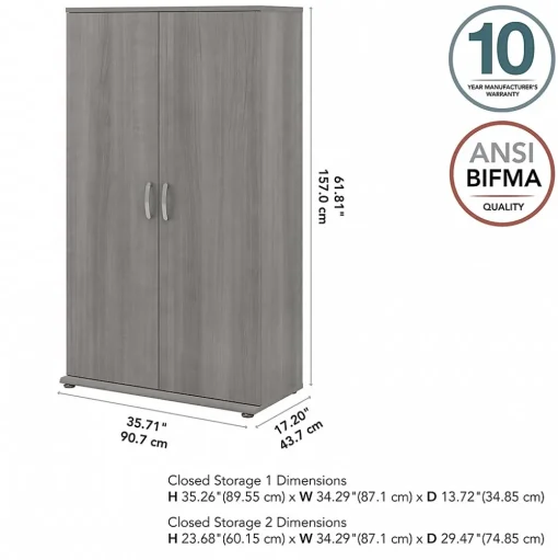 Bush Business Furniture Storage Cabinets<Universal 62" Tall Storage Cabinet with Doors and 5 Shelves, Platinum Gray (UNS136PGK)