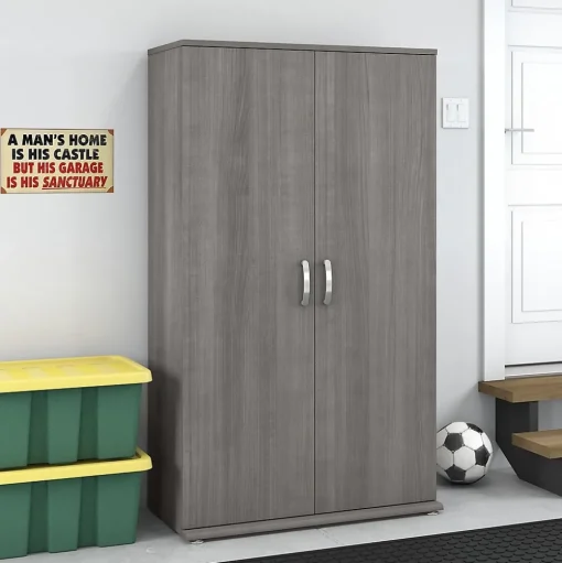 Bush Business Furniture Storage Cabinets<Universal 62" Tall Storage Cabinet with Doors and 5 Shelves, Platinum Gray (UNS136PGK)