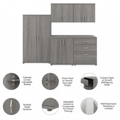Bush Business Furniture Storage Cabinets<Universal 62" 5-Piece Modular Storage Set with 11 Shelves, Platinum Gray (UNS003PG)
