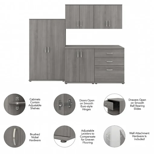 Bush Business Furniture Storage Cabinets<Universal 62" 5-Piece Modular Storage Set with 11 Shelves, Platinum Gray (UNS003PG)