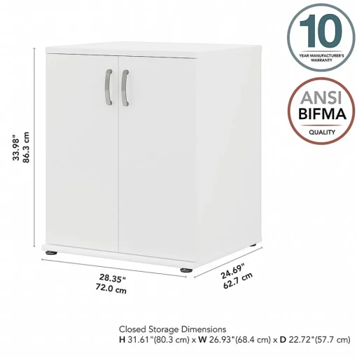 Bush Business Furniture Storage Cabinets<Universal 34" Floor Storage Cabinet with 2 Shelves, White (UNS128WH)