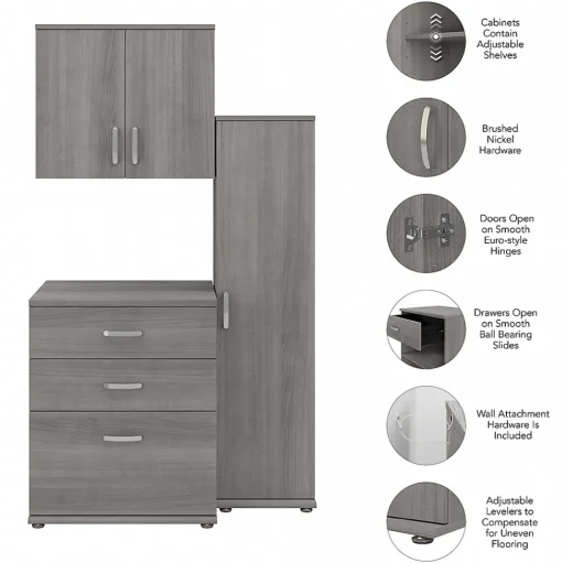 Bush Business Furniture Storage Cabinets<Universal 62" 3-Piece Modular Storage Set with 5 Shelves, Platinum Gray (UNS005PG)