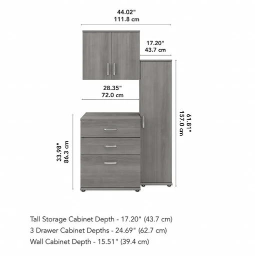 Bush Business Furniture Storage Cabinets<Universal 62" 3-Piece Modular Storage Set with 5 Shelves, Platinum Gray (UNS005PG)