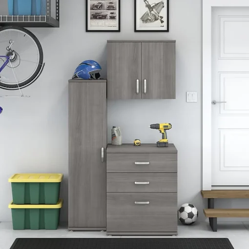 Bush Business Furniture Storage Cabinets<Universal 62" 3-Piece Modular Storage Set with 5 Shelves, Platinum Gray (UNS005PG)