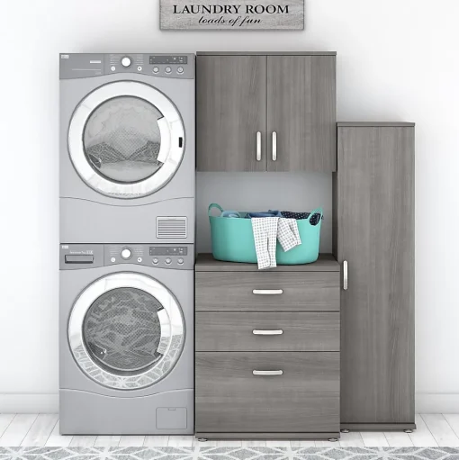 Bush Business Furniture Storage Cabinets<Universal 62" 3-Piece Modular Storage Set with 5 Shelves, Platinum Gray (UNS005PG)