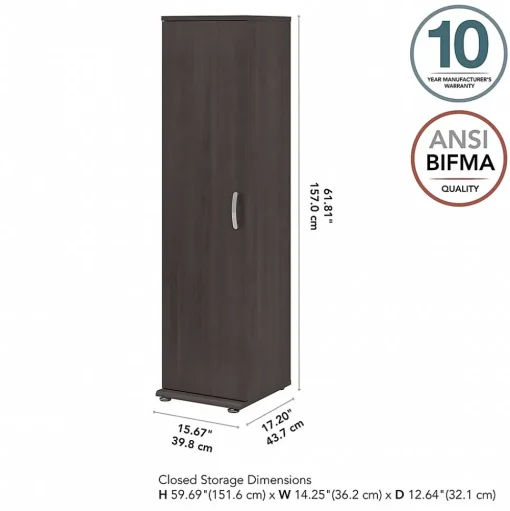 Bush Business Furniture Storage Cabinets<Universal 62" Tall Narrow Storage Cabinet with Door and 3 Shelves, Storm Gray (UNS116SG)
