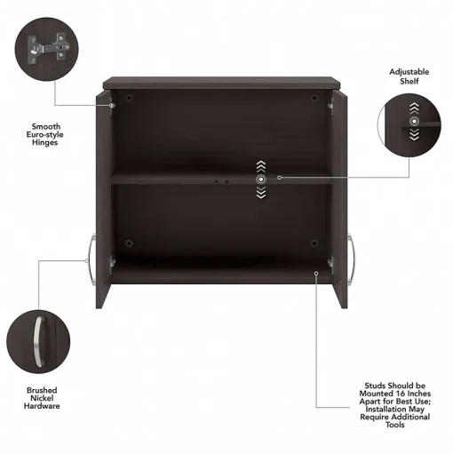 Bush Business Furniture Storage Cabinets<Universal 24" Wall Cabinet with Doors and 2 Shelves, Storm Gray (UNS428SG)
