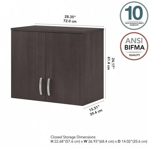 Bush Business Furniture Storage Cabinets<Universal 24" Wall Cabinet with Doors and 2 Shelves, Storm Gray (UNS428SG)