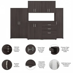 Bush Business Furniture Storage Cabinets<Universal 62" 6-Piece Modular Storage Set with 14 Shelves, Storm Gray (UNS002SG)