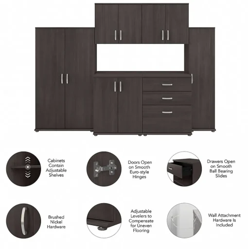 Bush Business Furniture Storage Cabinets<Universal 62" 6-Piece Modular Storage Set with 14 Shelves, Storm Gray (UNS002SG)