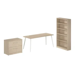 Bush Business Furniture Office Desks<Vista 72"W Desk with Lateral File Cabinet and Bookcase, Natural Elm (VST011NESU)