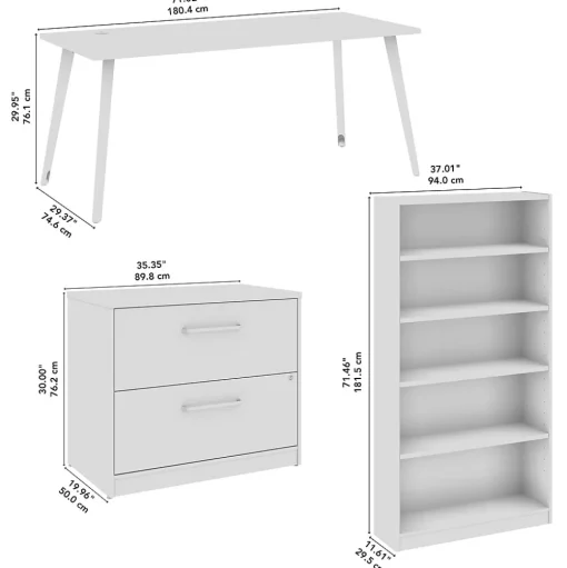 Bush Business Furniture Office Desks<Vista 72"W Desk with Lateral File Cabinet and Bookcase, Natural Elm (VST011NESU)