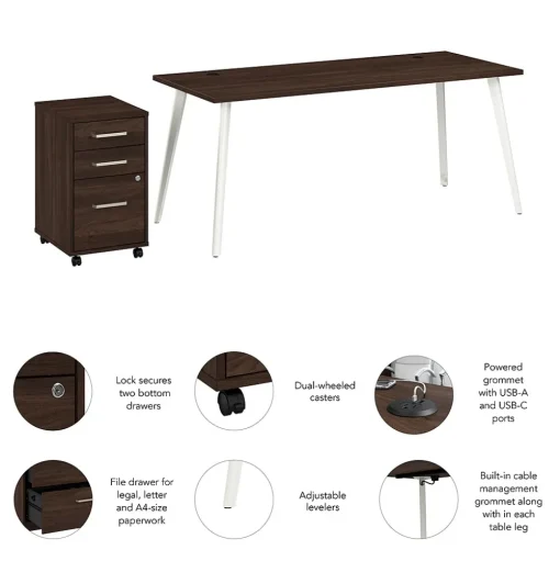 Bush Business Furniture Office Desks<Vista 72"W Desk with 3 Drawer Mobile File Cabinet, Black Walnut (VST001BWSU)
