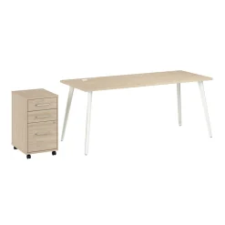 Bush Business Furniture Office Desks<Vista 72"W Desk with 3 Drawer Mobile File Cabinet, Natural Elm (VST001NESU)
