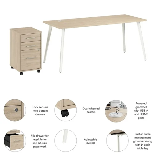 Bush Business Furniture Office Desks<Vista 72"W Desk with 3 Drawer Mobile File Cabinet, Natural Elm (VST001NESU)