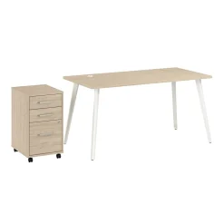 Bush Business Furniture Office Desks<Vista 60"W Desk with 3 Drawer Mobile File Cabinet, Natural Elm (VST002NESU)
