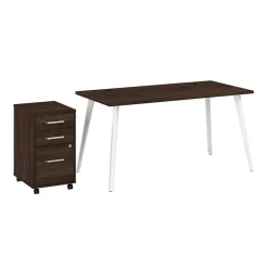 Bush Business Furniture Office Desks<Vista 60"W Desk with 3 Drawer Mobile File Cabinet, Black Walnut (VST002BWSU)