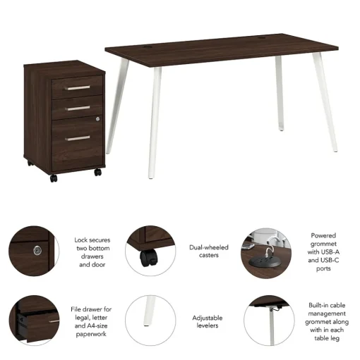 Bush Business Furniture Office Desks<Vista 60"W Desk with 3 Drawer Mobile File Cabinet, Black Walnut (VST002BWSU)