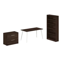 Bush Business Furniture Office Desks<Vista 60"W Desk with Lateral File Cabinet and Bookcase, Black Walnut (VST012BWSU)