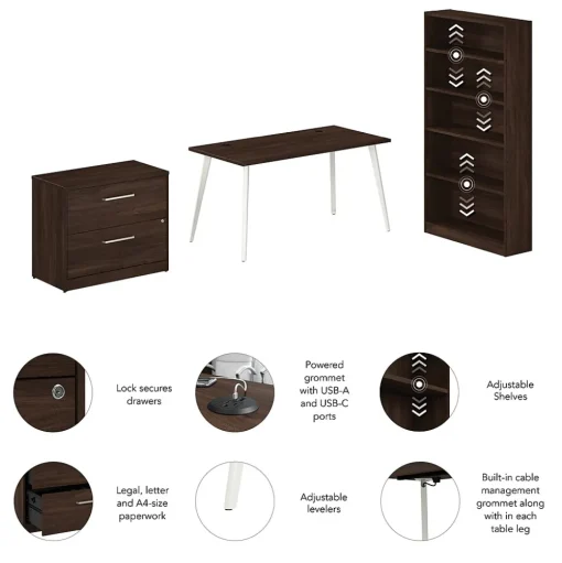 Bush Business Furniture Office Desks<Vista 60"W Desk with Lateral File Cabinet and Bookcase, Black Walnut (VST012BWSU)