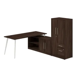 Bush Business Furniture L-Desks<Vista 72"W L Shaped Desk with Low Storage Cabinet and Wardrobe, Black Walnut (VST009BW)
