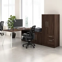 Bush Business Furniture L-Desks<Vista 72"W L Shaped Desk with Low Storage Cabinet and Wardrobe, Black Walnut (VST009BW)