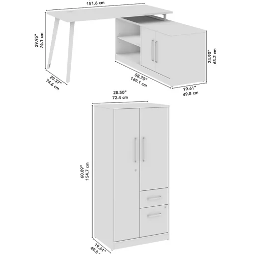Bush Business Furniture L-Desks<Vista 60"W L Shaped Desk with Low Storage Cabinet and Wardrobe, Natural Elm (VST010NE)