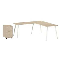 Bush Business Furniture L-Desks<Vista 72"W L Shaped Desk with Mobile File Cabinet, Natural Elm (VST007NESU)