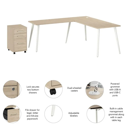 Bush Business Furniture L-Desks<Vista 72"W L Shaped Desk with Mobile File Cabinet, Natural Elm (VST007NESU)