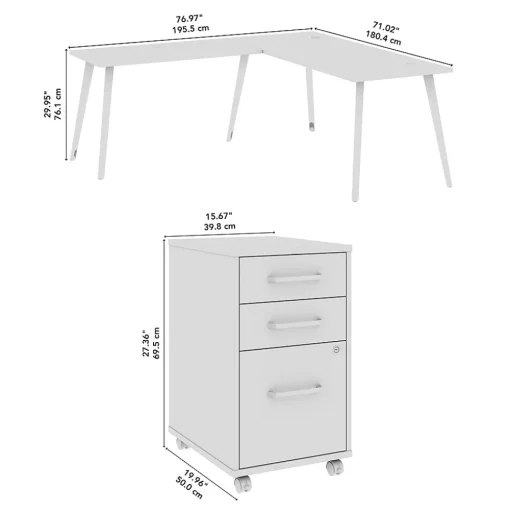 Bush Business Furniture L-Desks<Vista 60"W L Shaped Desk with Mobile File Cabinet, Natural Elm (VST008NESU)