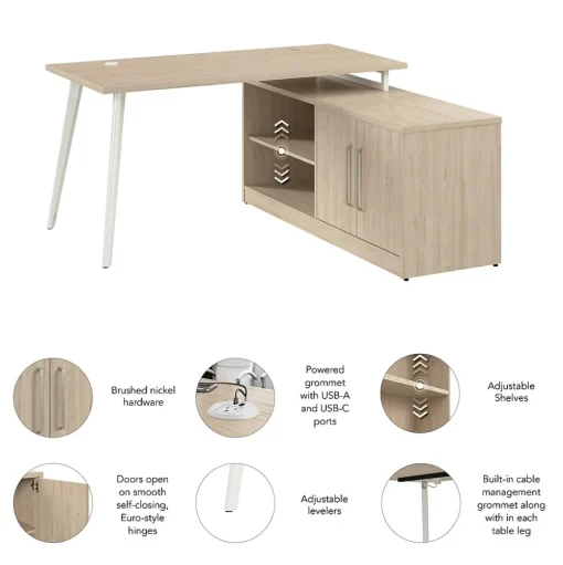 Bush Business Furniture L-Desks<Vista 60"W L Shaped Desk with Low Storage Cabinet, Natural Elm (VST006NE)