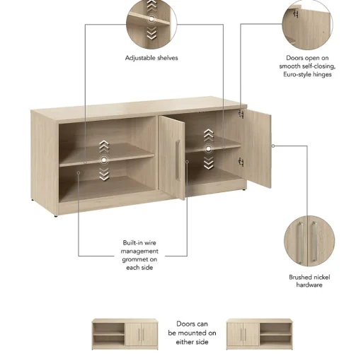 Bush Business Furniture Storage Cabinets<Vista Low Storage Cabinet with Doors and Shelves, Natural Elm (VSS160NE)