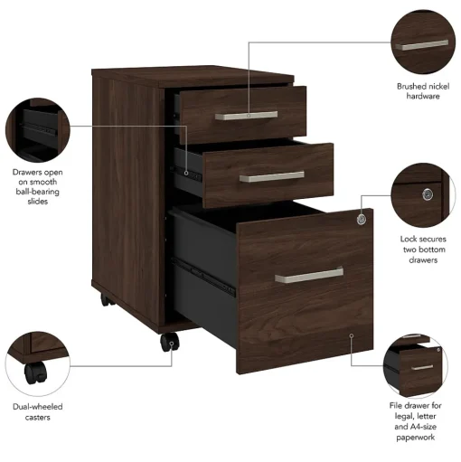 Bush Business Furniture File Cabinets<Vista 3 Drawer File Cabinet, Black Walnut (VSF116BWSU)