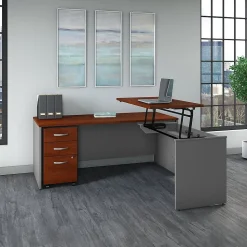Bush Business Furniture Standing Desks<Westfield 72"W 3 Position Sit to Stand L Desk with Mobile File Cabinet, Hansen Cherry (SRC125HCSU)
