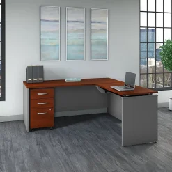 Bush Business Furniture Standing Desks<Westfield 72"W 3 Position Sit to Stand L Desk with Mobile File Cabinet, Hansen Cherry (SRC125HCSU)