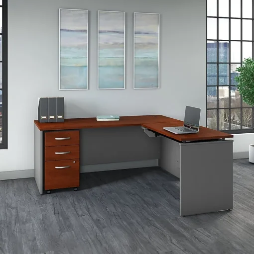 Bush Business Furniture Standing Desks<Westfield 72"W 3 Position Sit to Stand L Desk with Mobile File Cabinet, Hansen Cherry (SRC125HCSU)