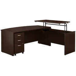 Bush Business Furniture Standing Desks<Westfield 72"W 3 Position Bow Front Sit to Stand L Desk w/ File Cabinet, (SRC126MRSU)