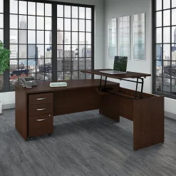 Bush Business Furniture Standing Desks<Westfield 72"W 3 Position Bow Front Sit to Stand L Desk w/ File Cabinet, (SRC126MRSU)