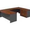 Bush Business Furniture Office Desks<Westfield Bow Front Right Handed U Shaped Desk with Lateral File Cabinet, Hansen Cherry (SRC019HCRSU)