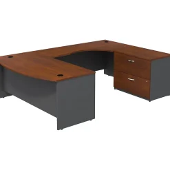 Bush Business Furniture Office Desks<Westfield Bow Front Right Handed U Shaped Desk with Lateral File Cabinet, Hansen Cherry (SRC019HCRSU)