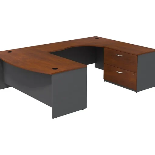 Bush Business Furniture Office Desks<Westfield Bow Front Right Handed U Shaped Desk with Lateral File Cabinet, Hansen Cherry (SRC019HCRSU)